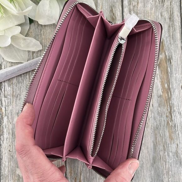 Coach Leather Metallic Pink Long Zip Around Wallet Bag Purse - Picture 6 of 11
